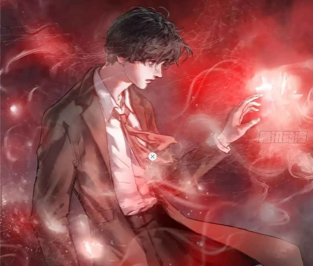 "Klein Moretti using mystical red powers with dramatic lighting effects in Lord of the Mysteries