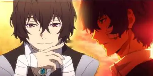Osamu Dazai from Bungo Stray Dogs in light clothing with contrasting shadowed scene