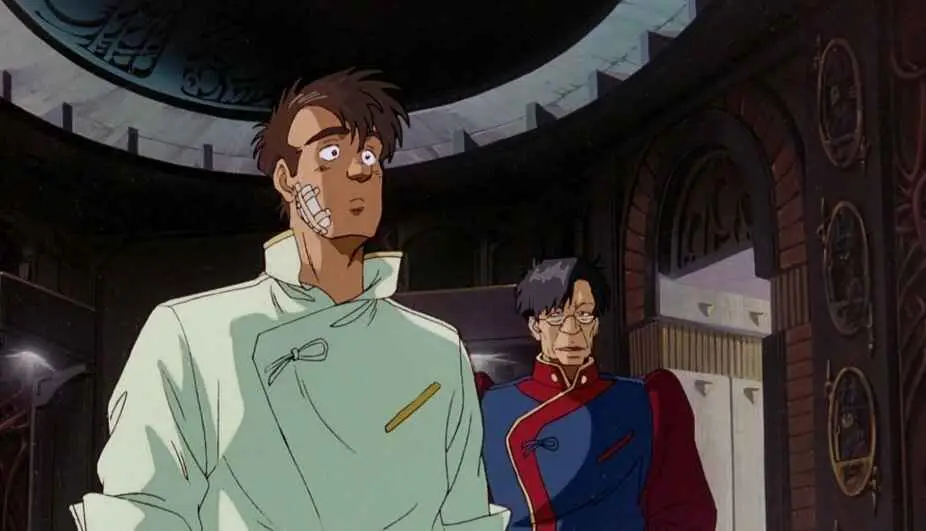 Two men in ornate military uniforms standing in a grand ceremonial hall with decorative architecture