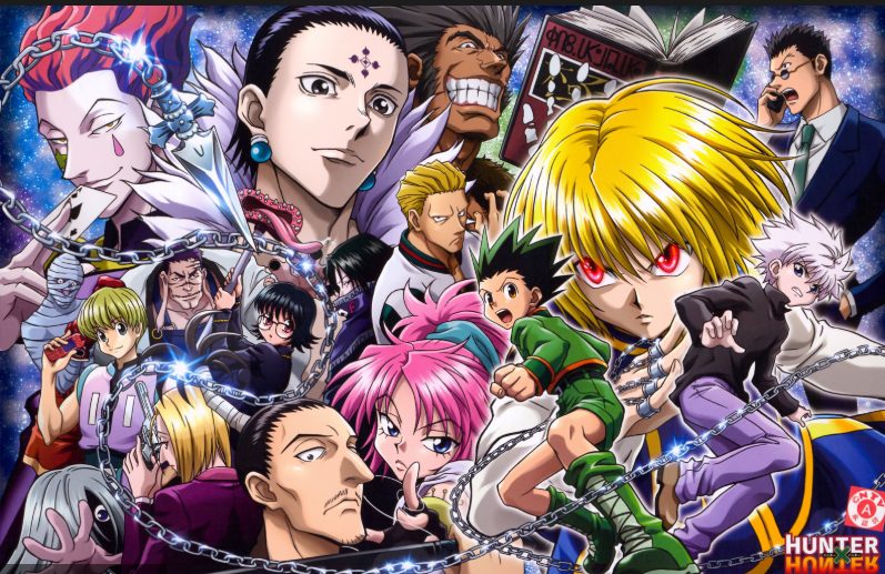 "Hunter x Hunter anime collage with multiple characters including Gon, Killua, and various hunters and villains"