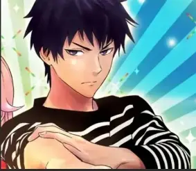 Morihito Otogi with black hair in confident pose wearing striped clothing