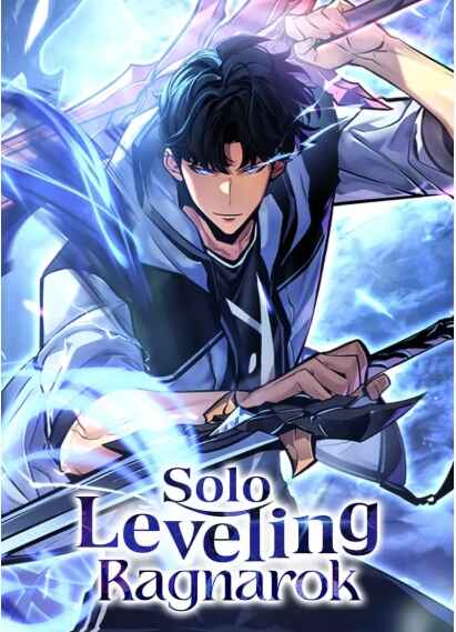 Manhwa character with black hair in white and blue clothing holding dual daggers with blue magical energy effects
