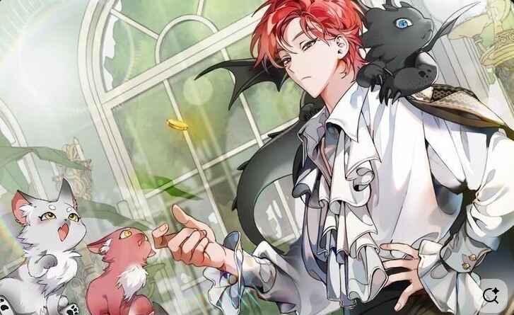 Red-haired character in white shirt surrounded by cute fantasy creatures