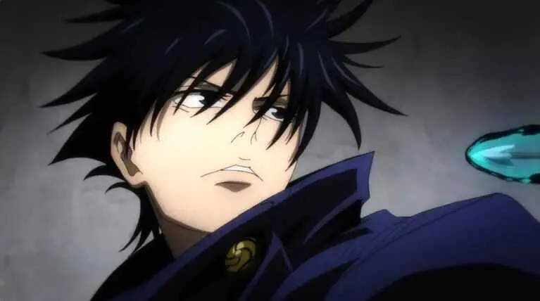 Megumi Fushiguro from Jujutsu Kaisen with black spiky hair and high-collared uniform